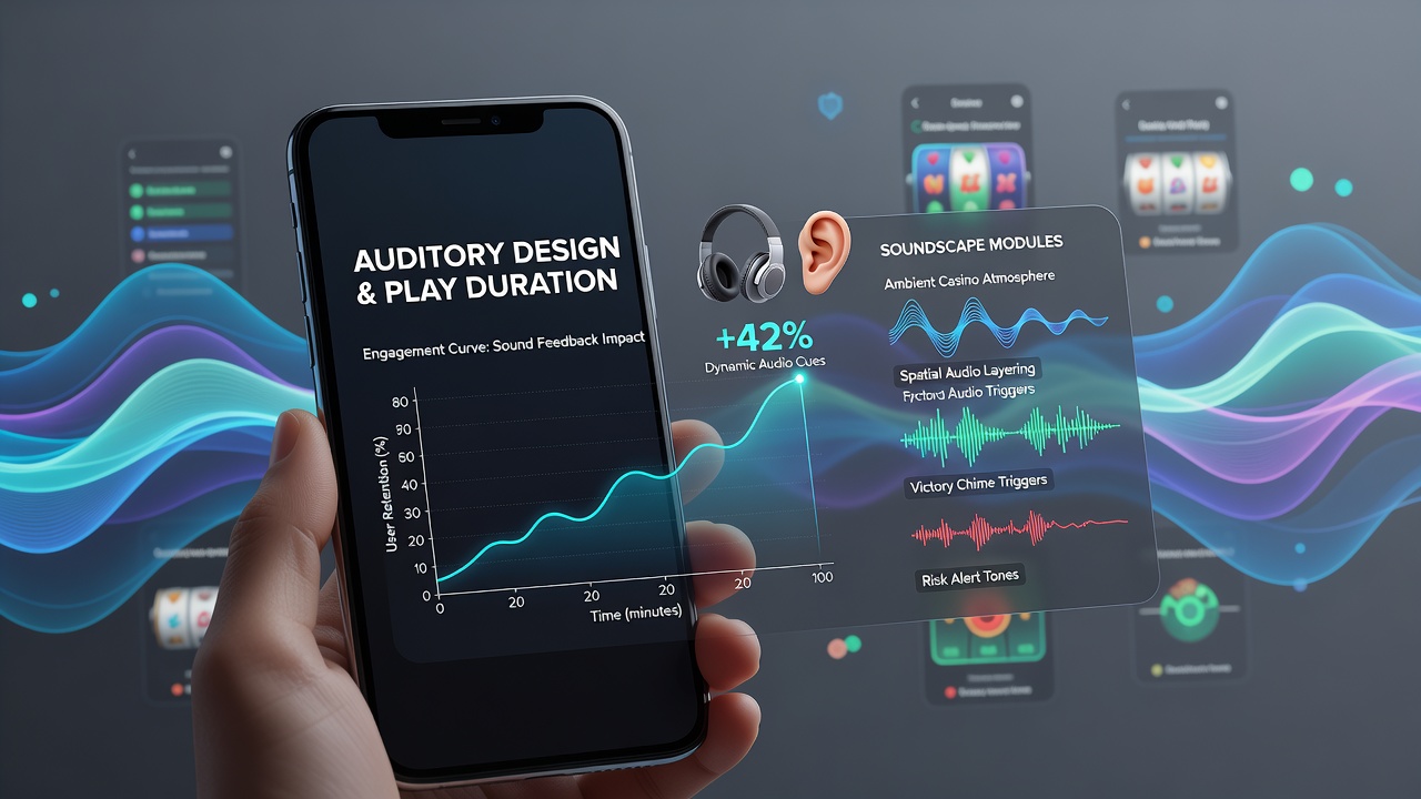 Close-up of portable device displaying wagering app with audio waveform visualization and extended session metrics