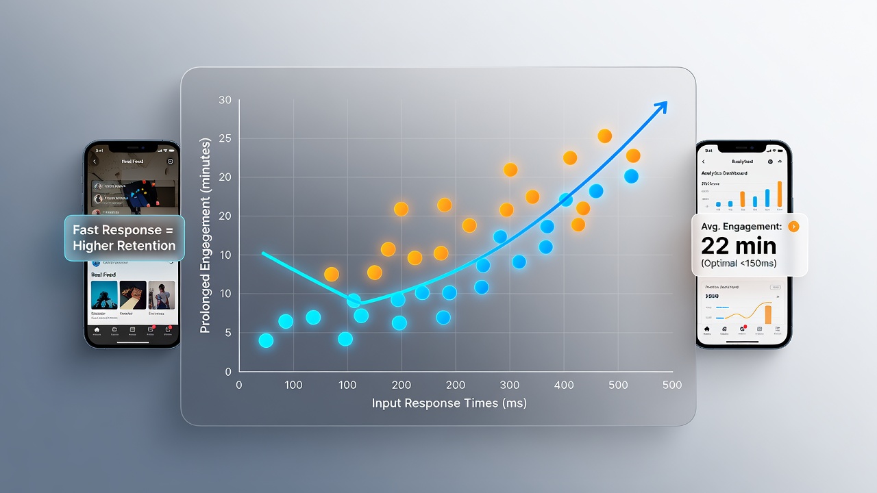 Analytics dashboard showing graphs of response time versus session duration for mobile reel games